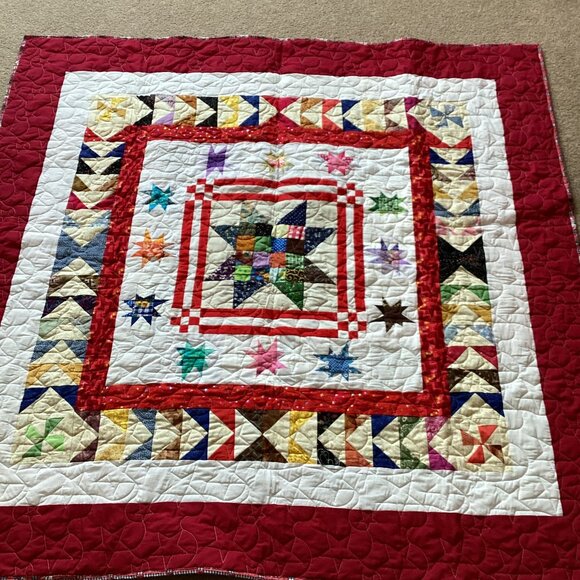 Handmade Lap Quilt Throw Blanket Stars Patchwork Small Comforter Bedding - Picture 2 of 7